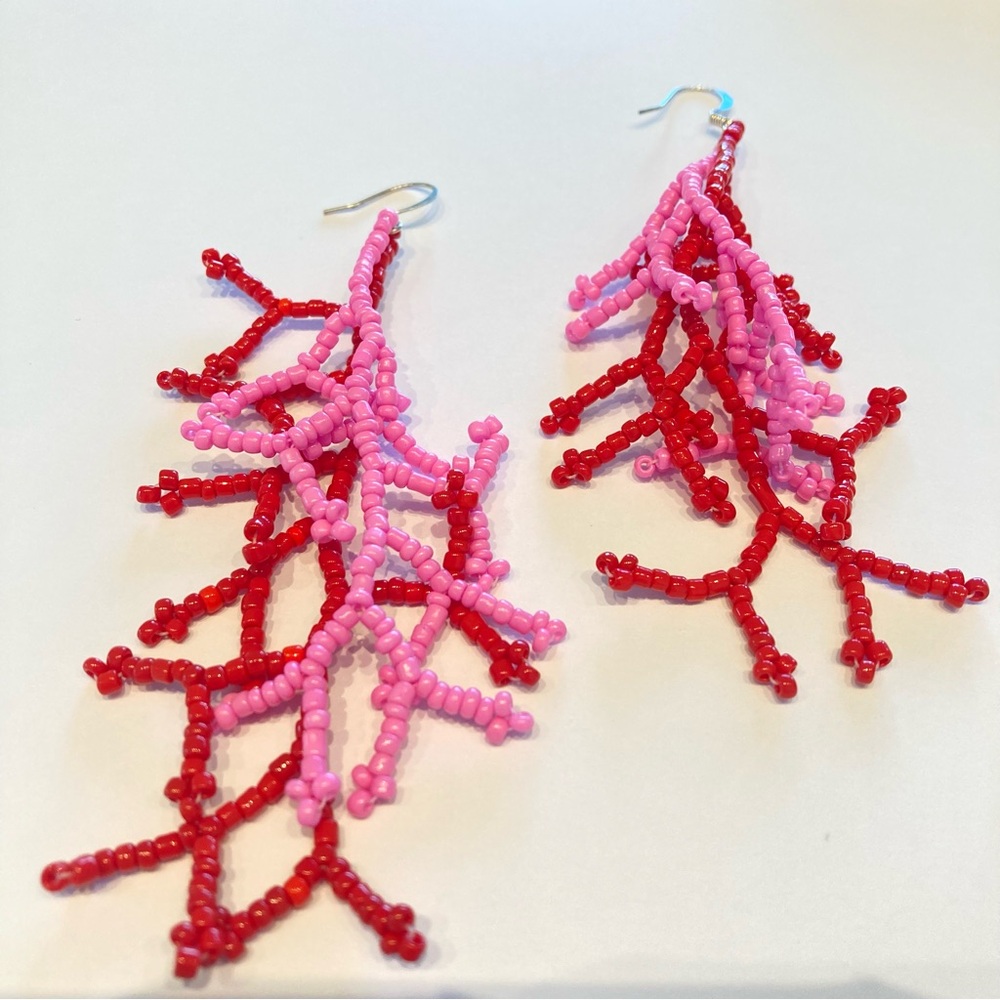 Red and pink NWOT mermaidcore handmade earrings beach boho mermaid treasure
